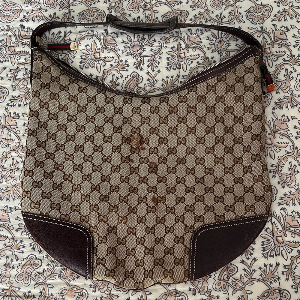 Gucci Beige and Brown Monogram Hobo Bag